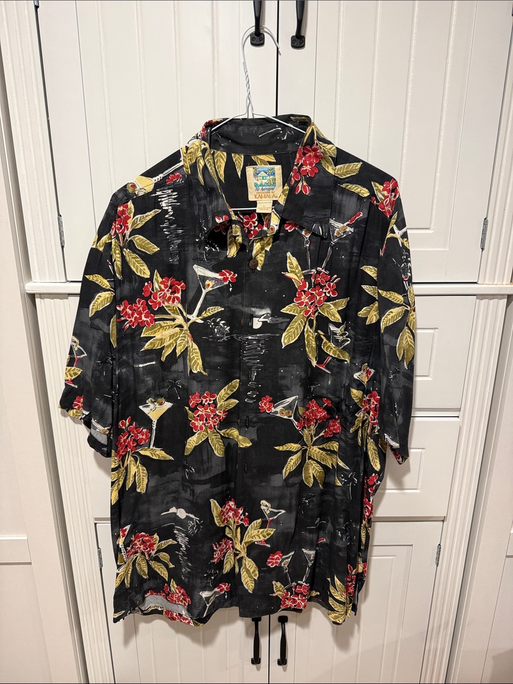 Men’s Black Floral Camp Shirt - Red & Yellow Print